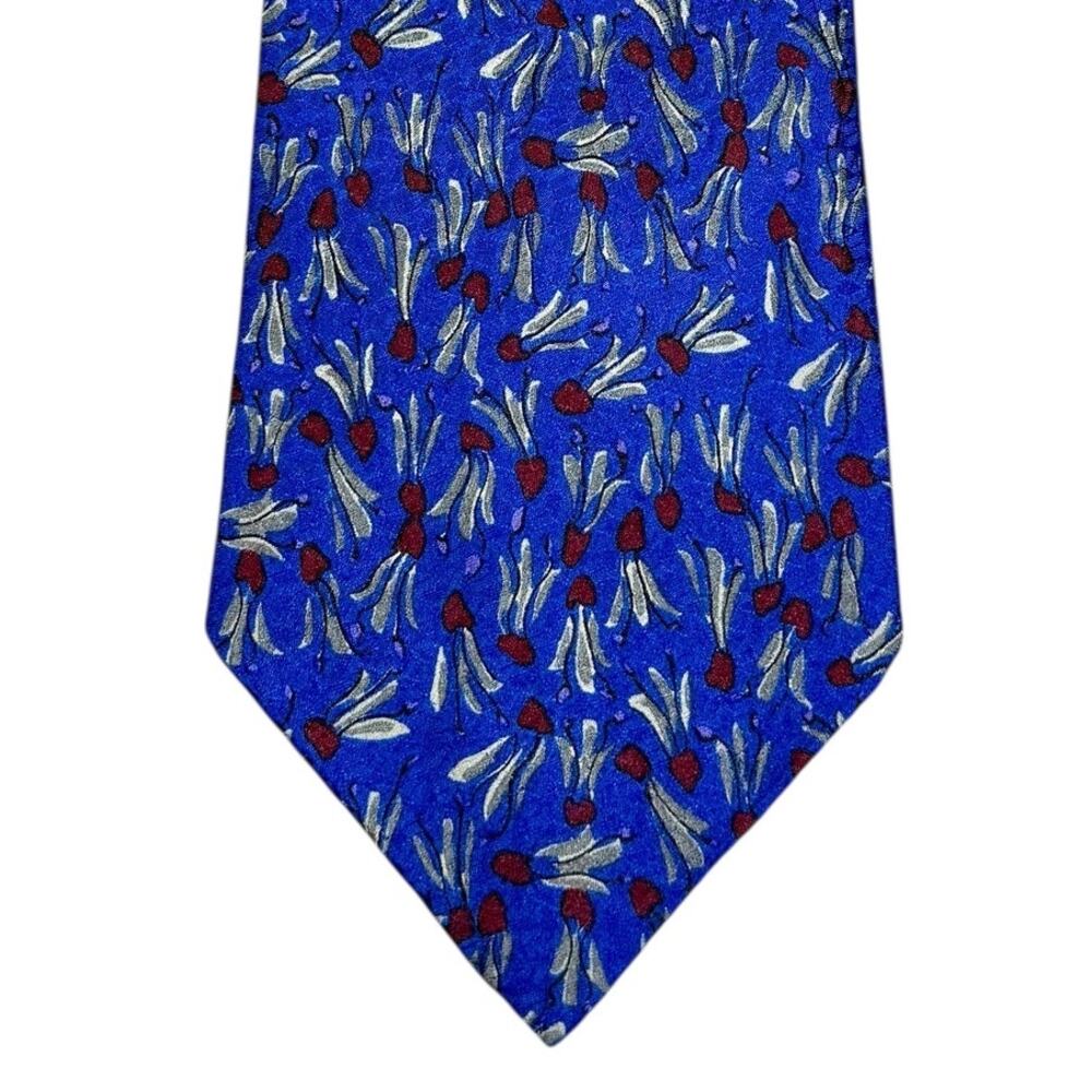 VTG Valentino Cravatte‎ Silk Tie Colbolt Blue Abstract White & Red Flowers 59x4"